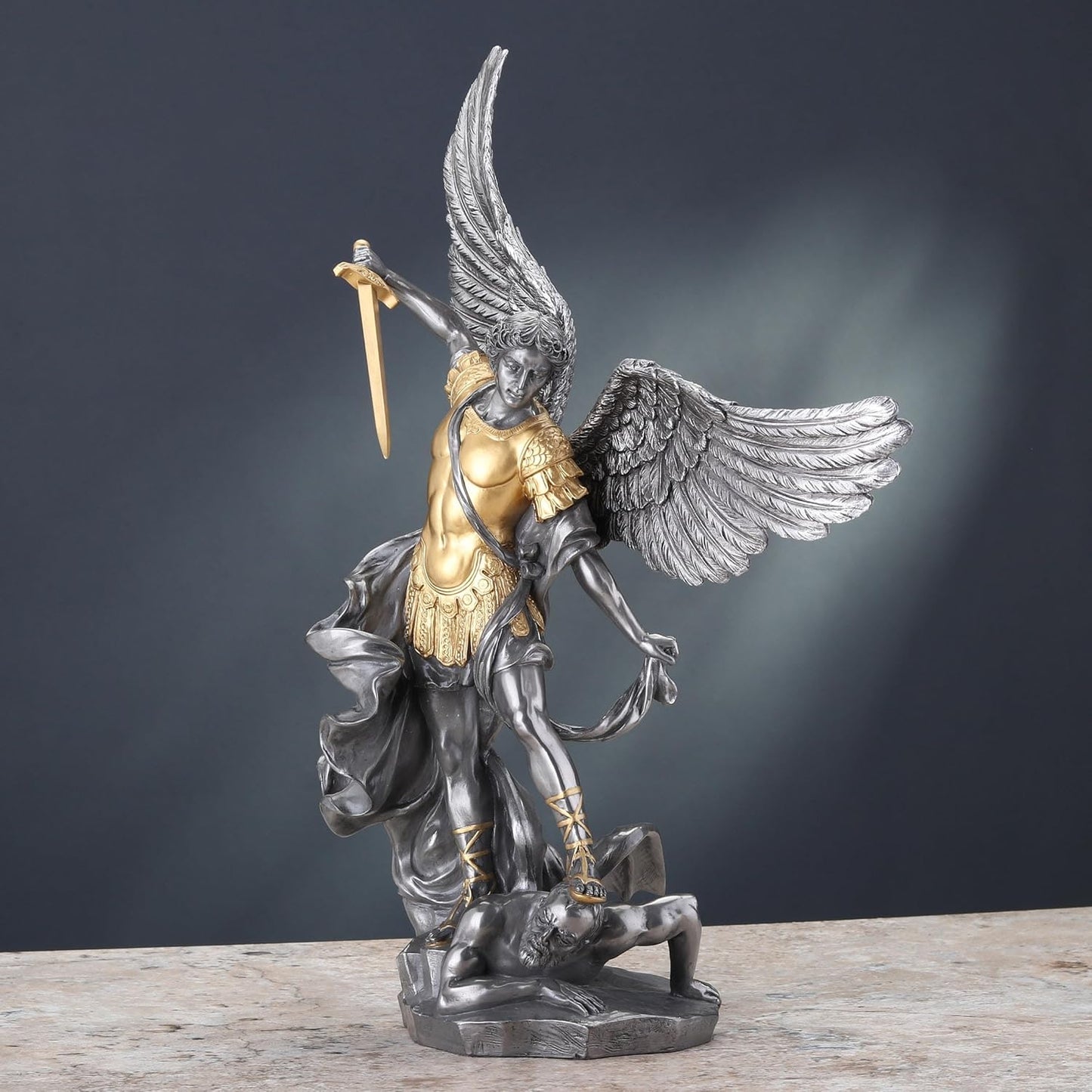 USI NEW! Gold Pewter Saint Michael Statue Archangel Patron of Police Soldiers