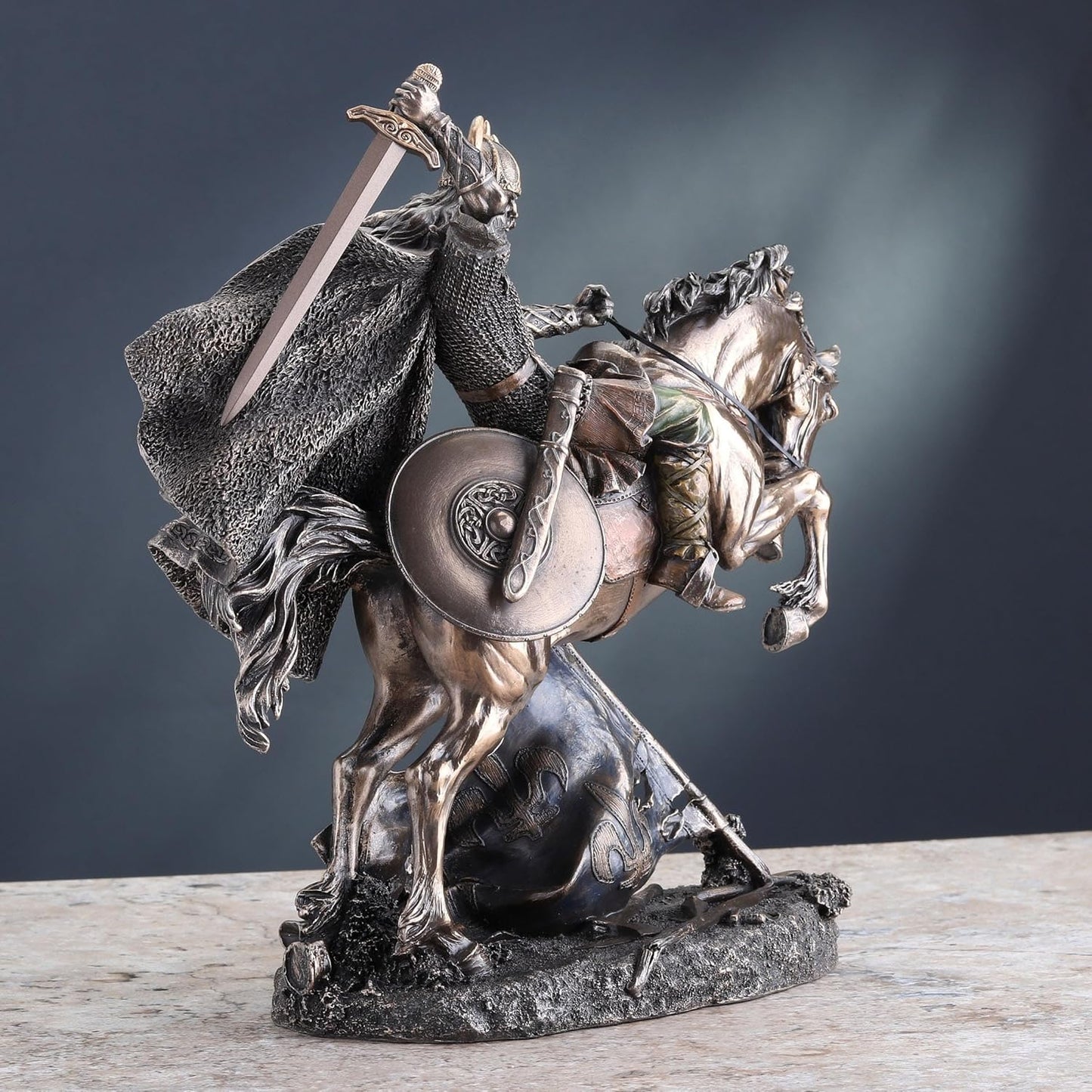 Veronese Design 10 3/8 Inch Viking Warrior Horse Mount Sculpture Cold Cast Resin Bronze Finish Statue