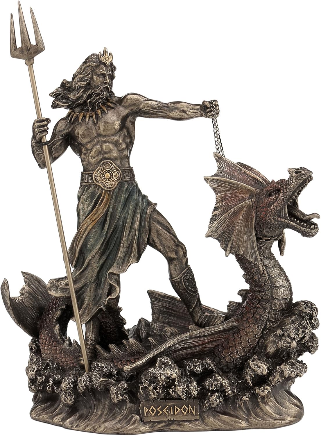 Poseidon Standing On Hippocampus with Trident Statue by JFSM INC