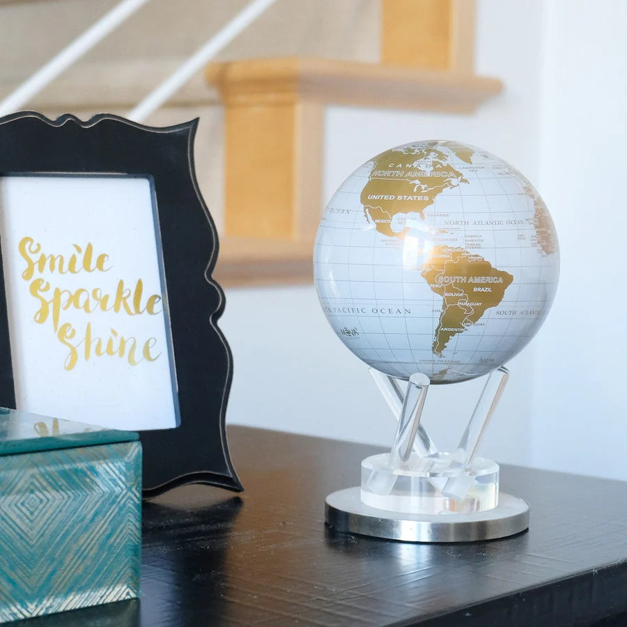 4.5" Mova Globe Modern White and Gold Metallic
