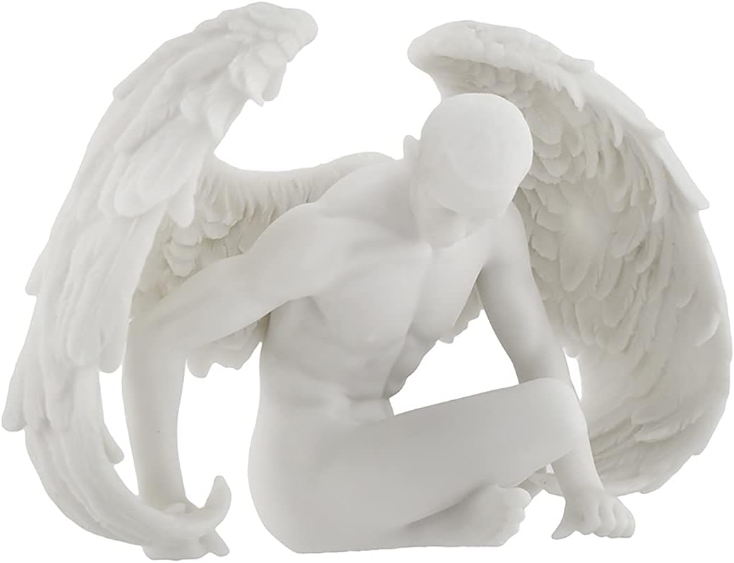 Nude Winged Male Angel Sitting Marble Finish Statue