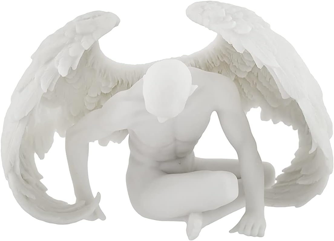 Nude Winged Male Angel Sitting Marble Finish Statue