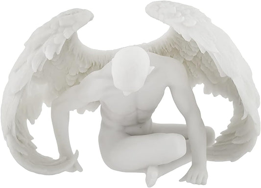 Nude Winged Male Angel Sitting Marble Finish Statue