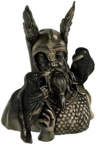 Veronese Design Norse God Odin in Winged Helm with Ravens Statue