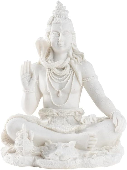 White Resin Lord Shiva Statue, Meditation Pose, Hindu Deity Sculpture, Indian God Statues (13 Centimeters)
