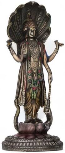Veronese Design 12.5 Inch Hindu God Shesha Vishnu Antique Bronze Finish Hand Painted Figurine Statue