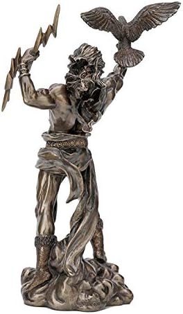 8 1/2 Inch Greek God Zeus Thunderbolt Strike Cold Cast Resin Antique Bronze Finish Statue Home Decor