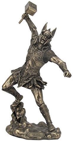 UNICORN STUDIO Bronze Finish Norse God Thor with Hammer Statue Sculpture Viking Mythology