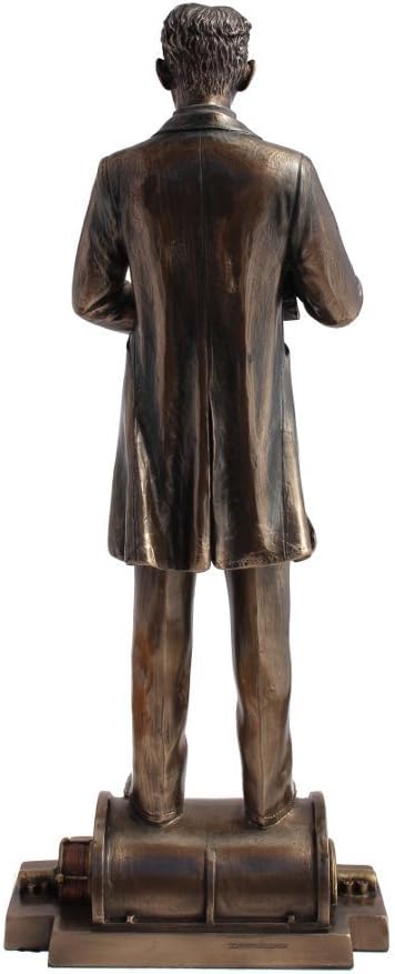VERONESE Design 12" Tall Nikola Tesla Holding a Model of Wardenclyffe Tower Statue Cold Cast Resin Antique Bronze Finish Sculpture