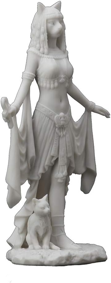 Veronese Design 10 Inch Bastet Egyptian Goddess of Protection Resin Sculpture Marble White Finish