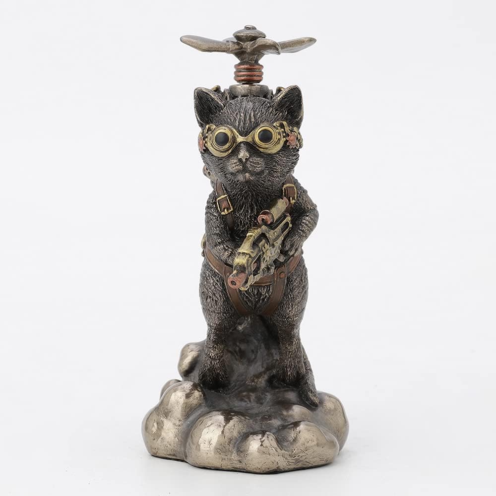 Veronese Design 5 1/2 Inch Tall Steampunk Cat Propeller Animal Collectible Figurine Cold Cast Bronzed Resin Statue