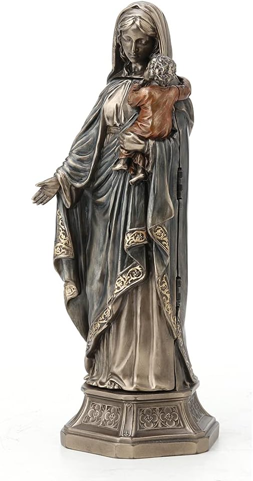 Veronese Design 7 7/8 Inch Tall Madonna and Baby Jesus Triptych Religious Decor Gift Cold Cast Bronzed Resin Faith Collecitbles Nativity Design