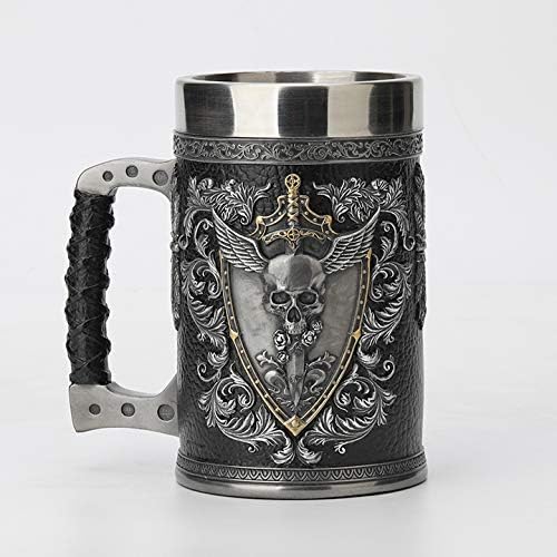 Veronese Design 6 1/4 Inch Teutonic Winged Skull Crest Beer Stein Cold Cast Resin Pewter Finish Statue Home Decor