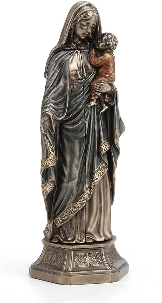 Veronese Design 7 7/8 Inch Tall Madonna and Baby Jesus Triptych Religious Decor Gift Cold Cast Bronzed Resin Faith Collecitbles Nativity Design