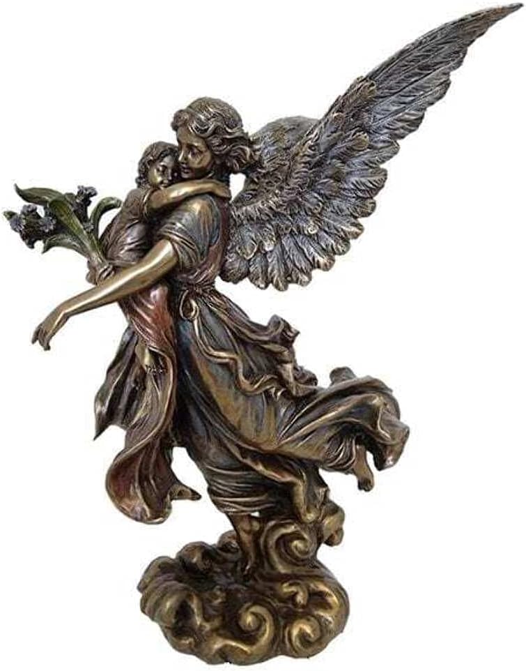 Guardian Angel Holding Baby Statue Sculpture - Collectible Angel Figurine 11.5" Tall