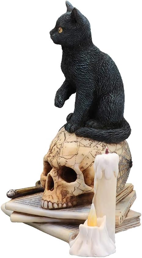 Veronese Design Lisa Parker Spirits of Salem Black Cat on Human Skull Statue 6.5 Inches High