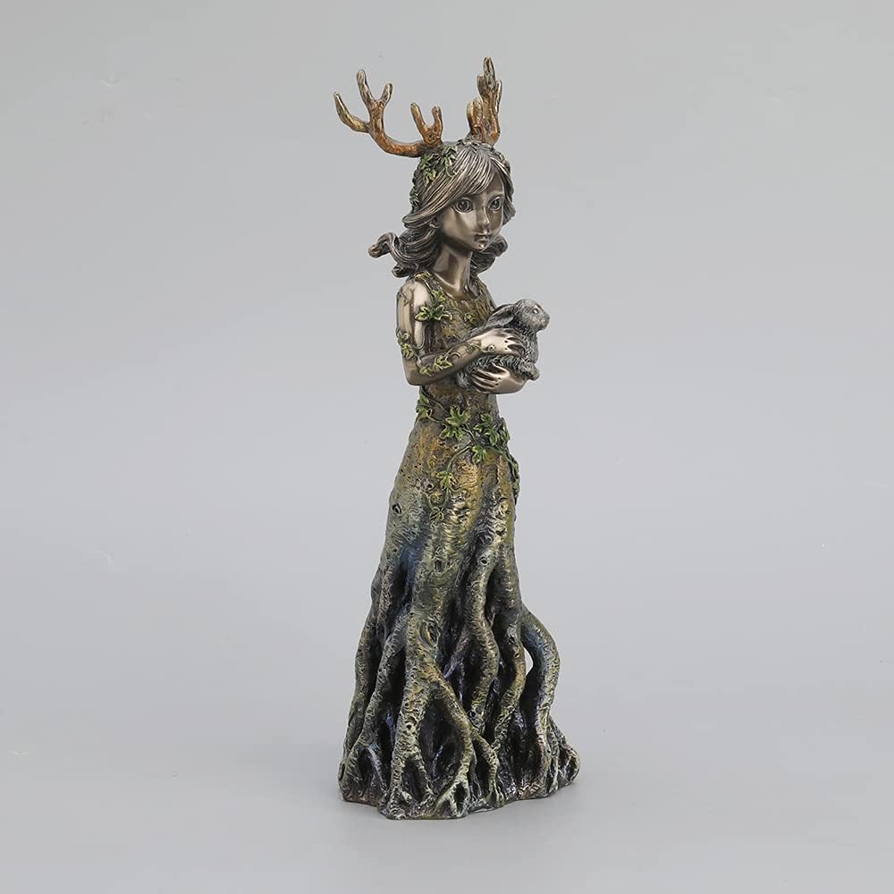 Veronese Design 9 1/2 Inch Tall Sacred Grove Lullaby Antler Tree Goddess Holding Hare Cold Cast Bronzed Resin Statue Nature Spirit Figurine Home Decor Collectible