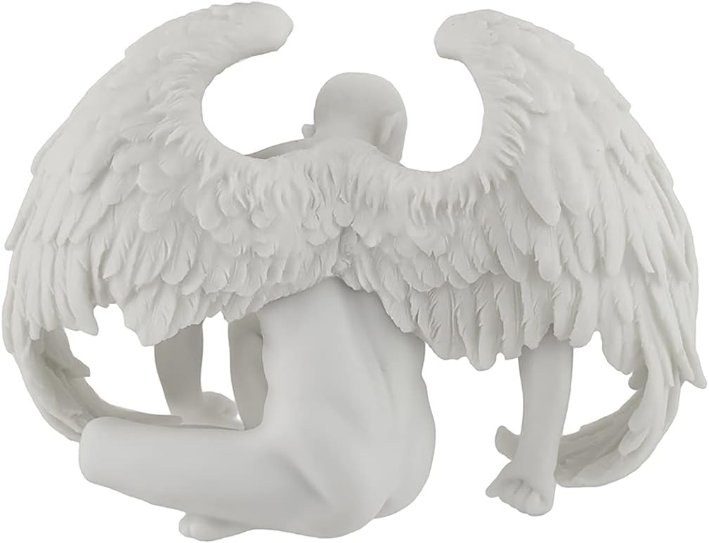 Nude Winged Male Angel Sitting Marble Finish Statue