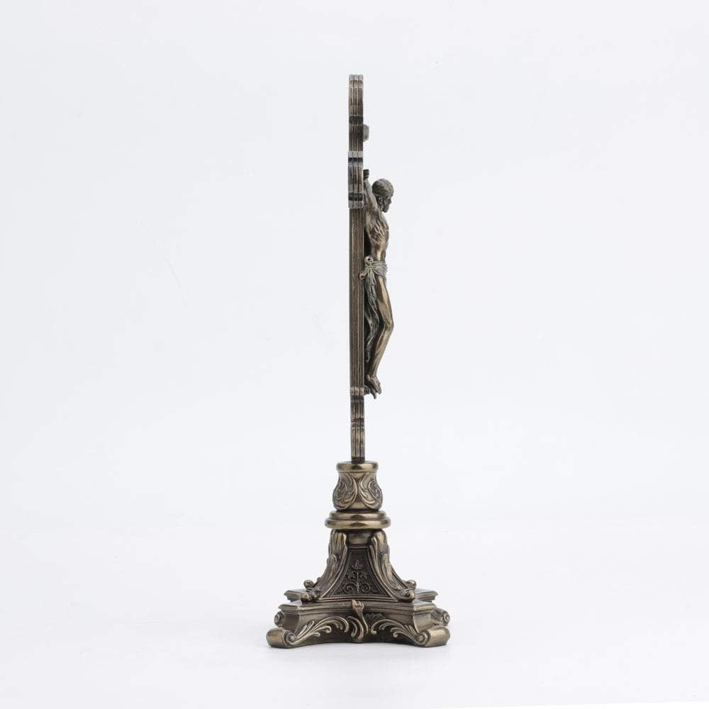 Veronese Design 13" Tall Standing Crucifix Baroque Style Stand Cold Cast Resin Antique Bronze Finish Religious Gift Home Decor Alter Sculpture