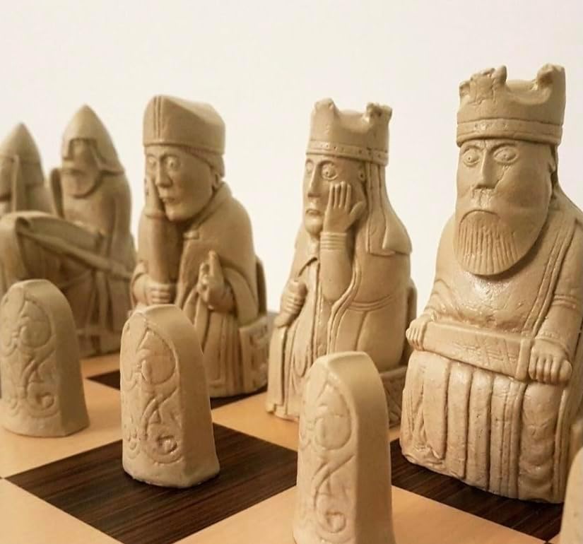 Beautifully sculptured Isle of Lewis chess set chessmen game pieces