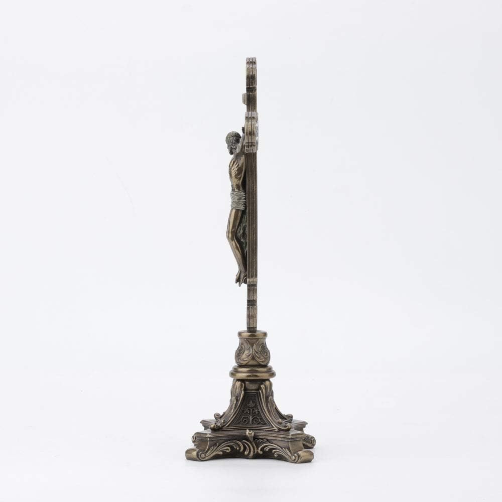 Veronese Design 13" Tall Standing Crucifix Baroque Style Stand Cold Cast Resin Antique Bronze Finish Religious Gift Home Decor Alter Sculpture