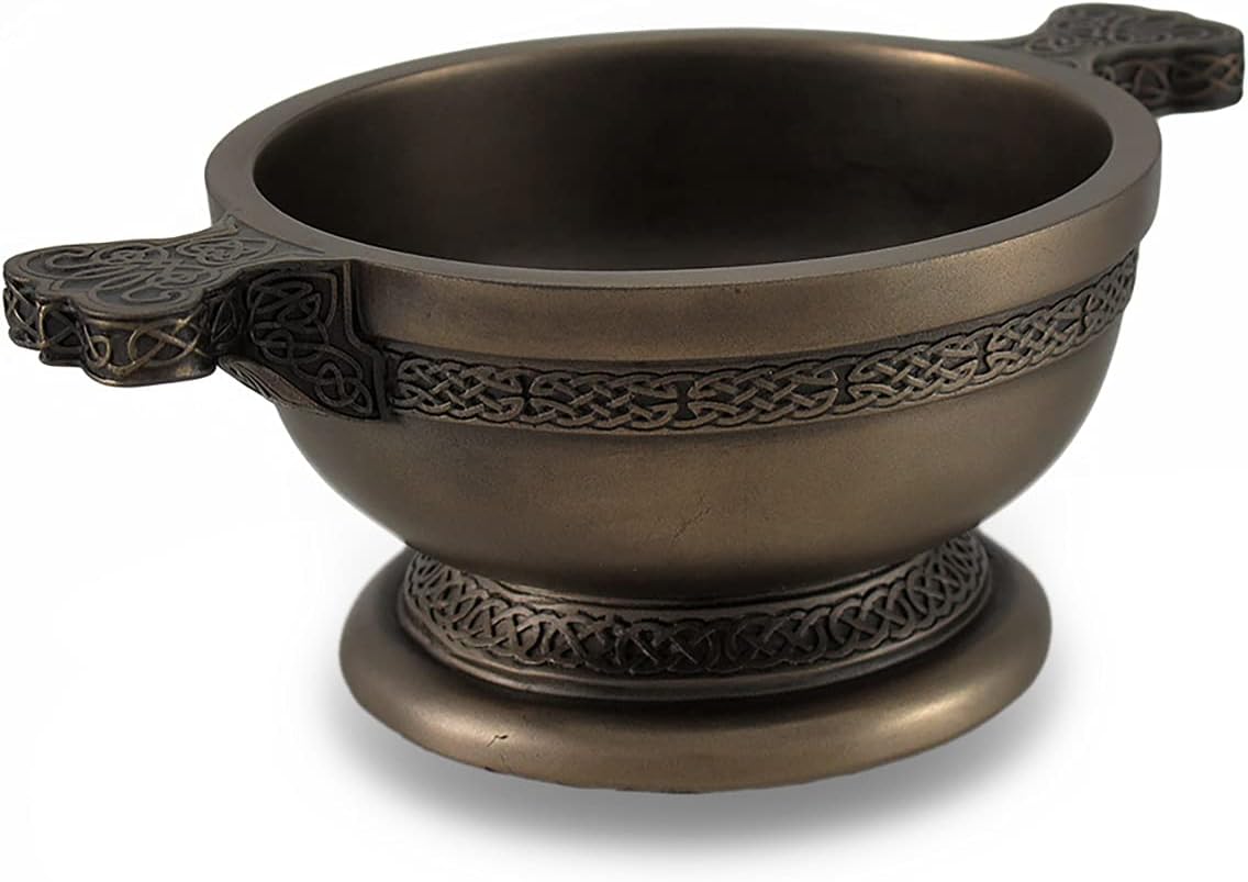 Zeckos Celtic Knotwork Pattern Bronze Finished Two Handled Quaich Cup