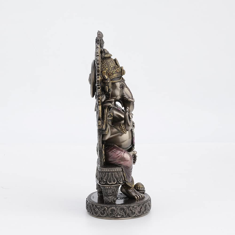 Veronese Design 10 1/4 Inch Tall Lord Ganesha Sitting On Throne with Temple Arch Hindu Elephant God Fortune Cold Cast Bronzed Resin Statue Religious Home Decor Spiritual Collectibles