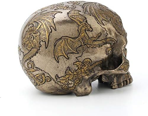 Veronese Design Bronze Finish Thistle Flying Dragon Coat of Arms On Skull Statue