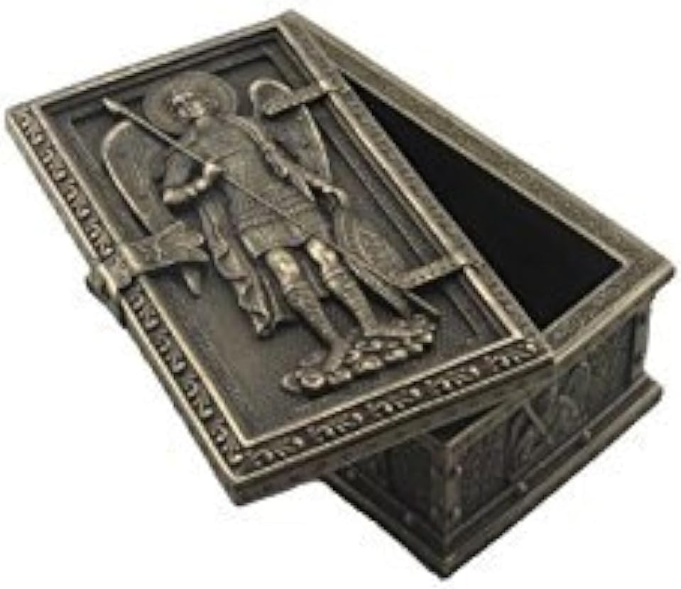 US Religious Gifts Archangel Saint St Michael Cold Cast Bronze Rosary Relic or Keepsake Case Framed Trinket Box