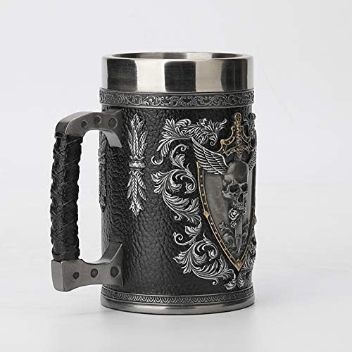 Veronese Design 6 1/4 Inch Teutonic Winged Skull Crest Beer Stein Cold Cast Resin Pewter Finish Statue Home Decor