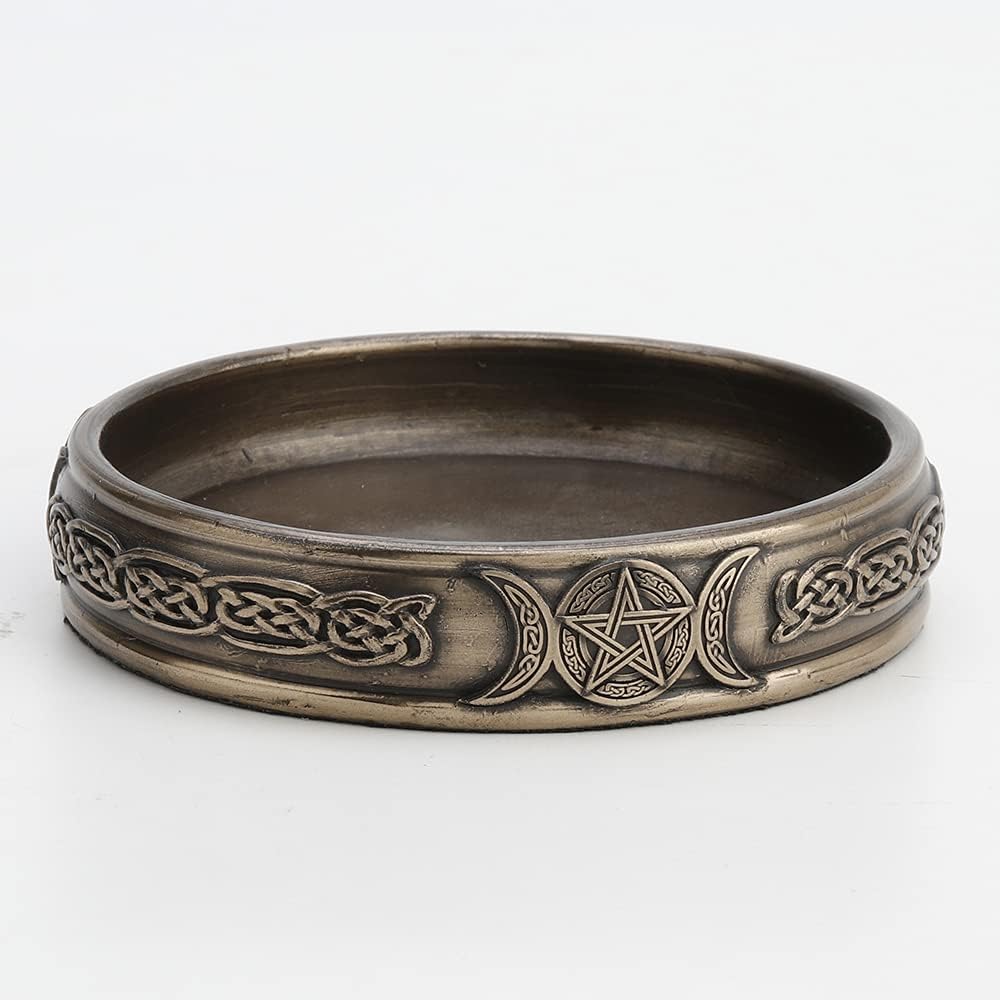 Veronese Design 1 Inch Tall Celtic Triple Moon Goddess Sigil Tray Cold Cast Bronzed Resin Sculpture Candle Holder Tealight Tray