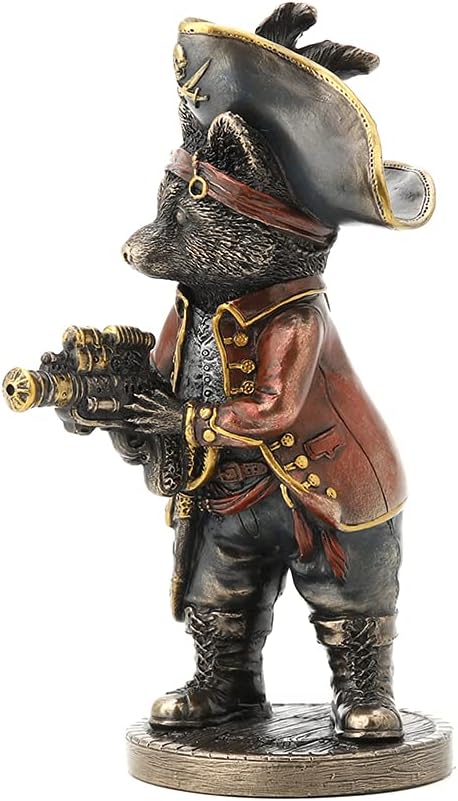 Veronese Design Bronze Finish Jolly Roger Steampunk Buccaneer Raccoon Statue