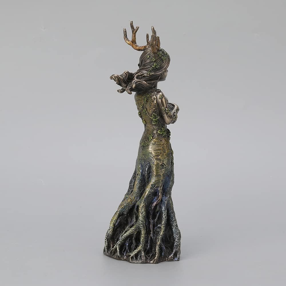 Veronese Design 9 1/2 Inch Tall Sacred Grove Lullaby Antler Tree Goddess Holding Hare Cold Cast Bronzed Resin Statue Nature Spirit Figurine Home Decor Collectible