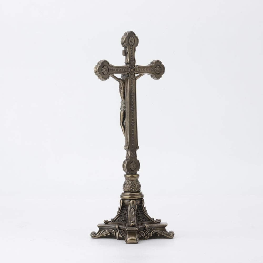 Veronese Design 13" Tall Standing Crucifix Baroque Style Stand Cold Cast Resin Antique Bronze Finish Religious Gift Home Decor Alter Sculpture