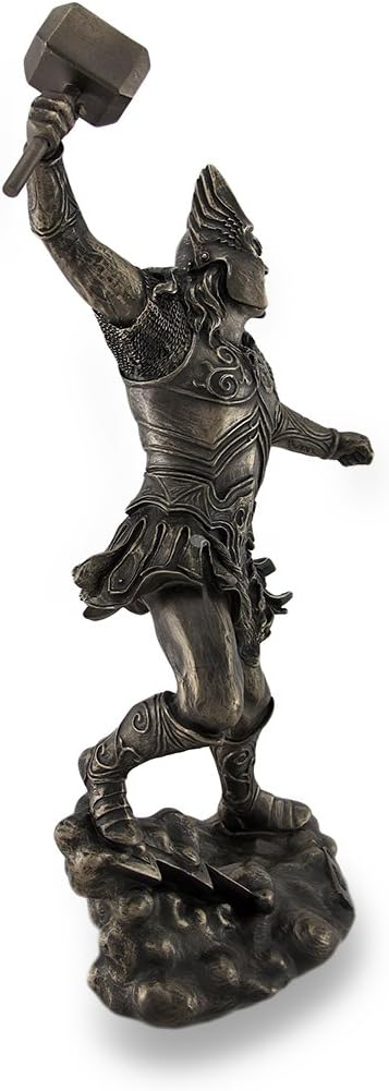 Veronese Design Thor, Norse God of Thunder, Wielding Hammer Sculptured Bronzed Statue