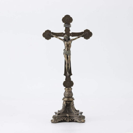 Veronese Design 13" Tall Standing Crucifix Baroque Style Stand Cold Cast Resin Antique Bronze Finish Religious Gift Home Decor Alter Sculpture