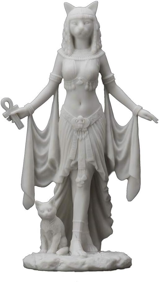 Veronese Design 10 Inch Bastet Egyptian Goddess of Protection Resin Sculpture Marble White Finish
