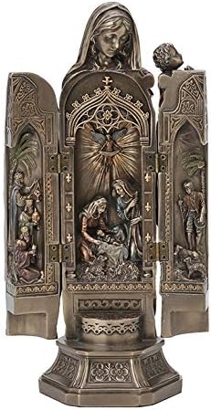Veronese Design 11 3/8 Inch Lady of Grace Virgin Mary Polyptych Sculpture of Nativity Cold Cast Resin Bronze Finish Statue Home Decor