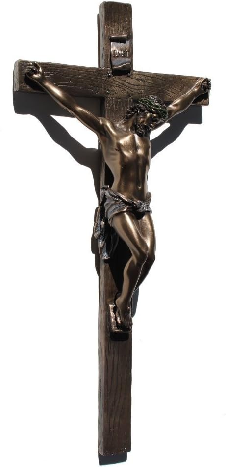 Unicorn Studios US 13 Inch Cold Cast Crucifix Religious Wall Plaque, Bronze Color