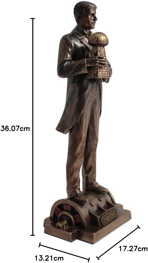 VERONESE Design 12" Tall Nikola Tesla Holding a Model of Wardenclyffe Tower Statue Cold Cast Resin Antique Bronze Finish Sculpture