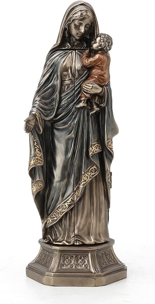 Veronese Design 7 7/8 Inch Tall Madonna and Baby Jesus Triptych Religious Decor Gift Cold Cast Bronzed Resin Faith Collecitbles Nativity Design