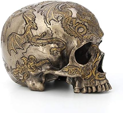 Veronese Design Bronze Finish Thistle Flying Dragon Coat of Arms On Skull Statue