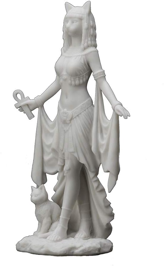 Veronese Design 10 Inch Bastet Egyptian Goddess of Protection Resin Sculpture Marble White Finish