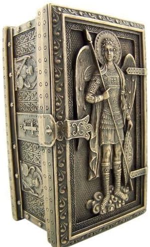 US Religious Gifts Archangel Saint St Michael Cold Cast Bronze Rosary Relic or Keepsake Case Framed Trinket Box