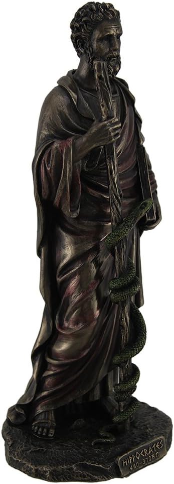 Veronese Design Hippocrates Greek Father of Medicine Holding Book & Staff Bronze Finish Statue