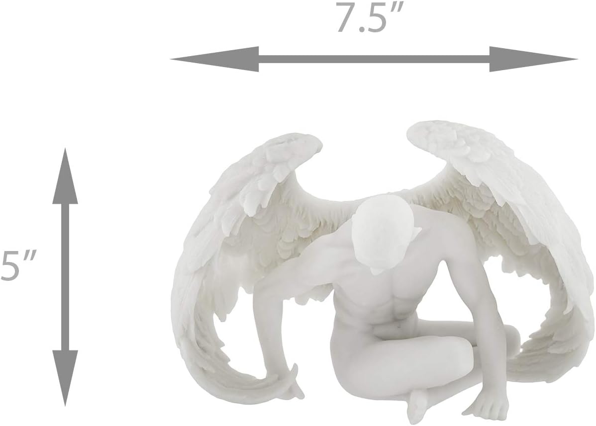 Nude Winged Male Angel Sitting Marble Finish Statue