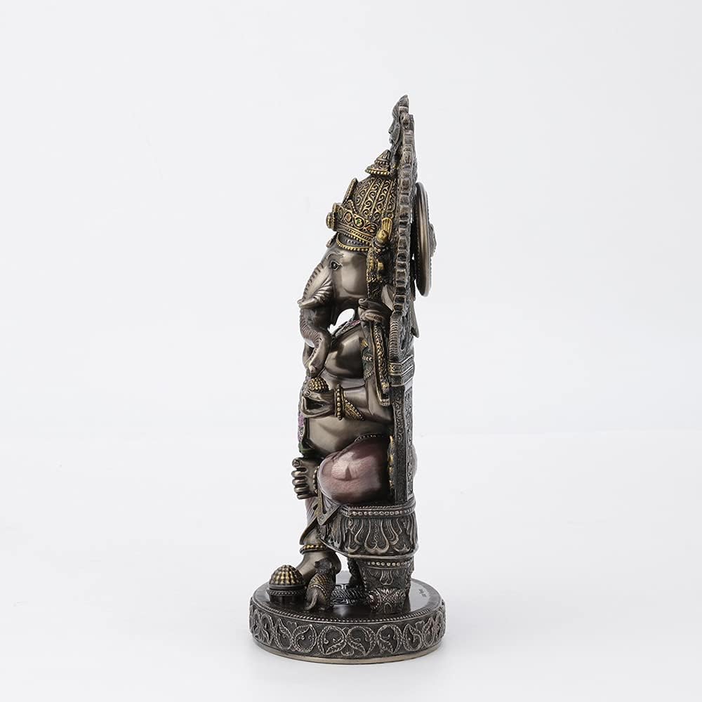Veronese Design 10 1/4 Inch Tall Lord Ganesha Sitting On Throne with Temple Arch Hindu Elephant God Fortune Cold Cast Bronzed Resin Statue Religious Home Decor Spiritual Collectibles