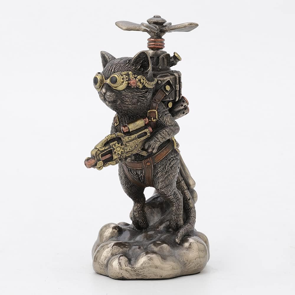Veronese Design 5 1/2 Inch Tall Steampunk Cat Propeller Animal Collectible Figurine Cold Cast Bronzed Resin Statue