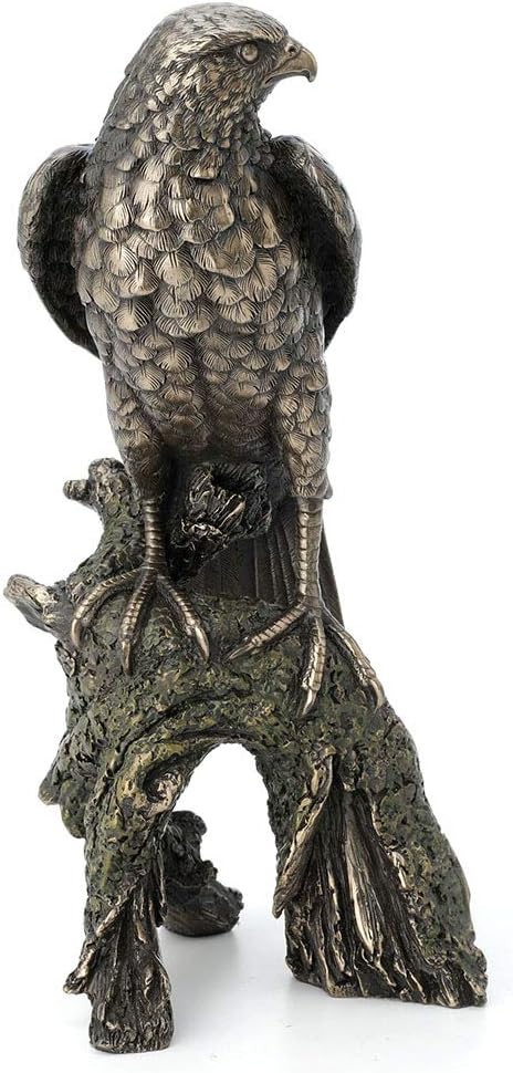Veronese Design 10.9 Inch Sparrow Hawk Resting On Tree Branch Antique Bronze Falcon Statue