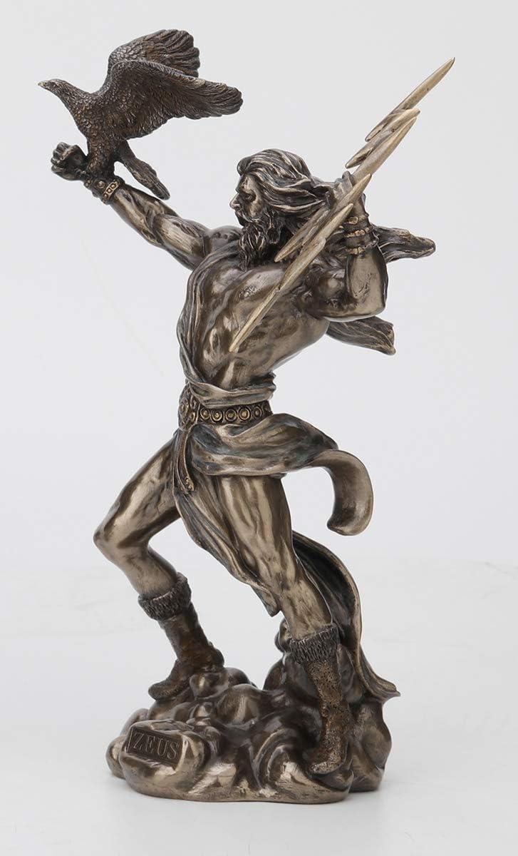 8 1/2 Inch Greek God Zeus Thunderbolt Strike Cold Cast Resin Antique Bronze Finish Statue Home Decor